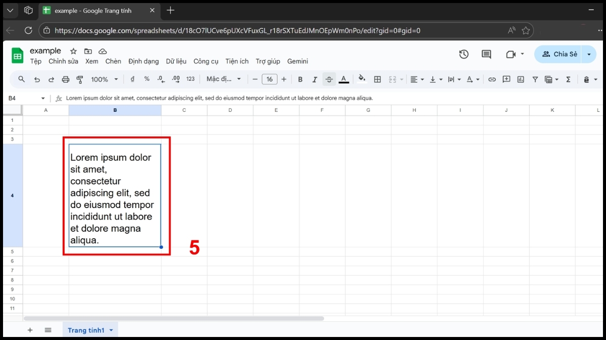 Cách xuống dòng trong Google Sheet text wrapping - bước 5