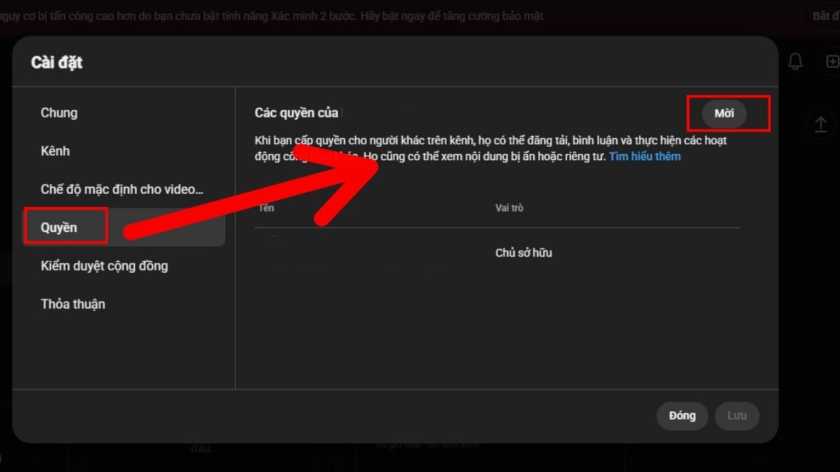 Các bước thiết lập quyền truy cập kênh youtube studio chi tiết - bước 2