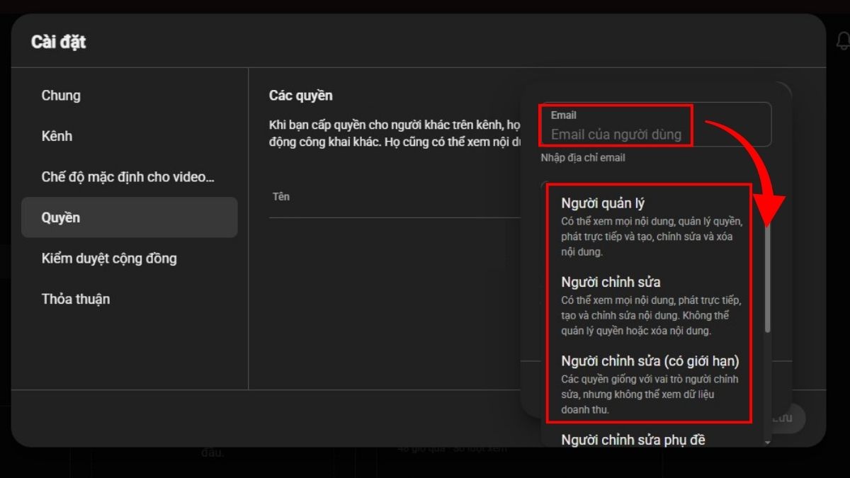 Các bước thiết lập quyền truy cập kênh youtube studio chi tiết - bước 3