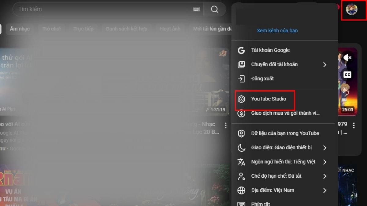 Cách đăng nhập YouTube Studio web trên máy tính -bước 4
