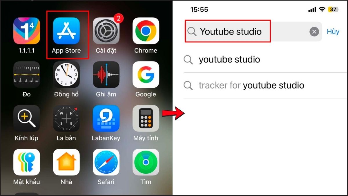 Cách tải và cài đặt YouTube Studio trên điện thoại Android và iOS - bước 1,2