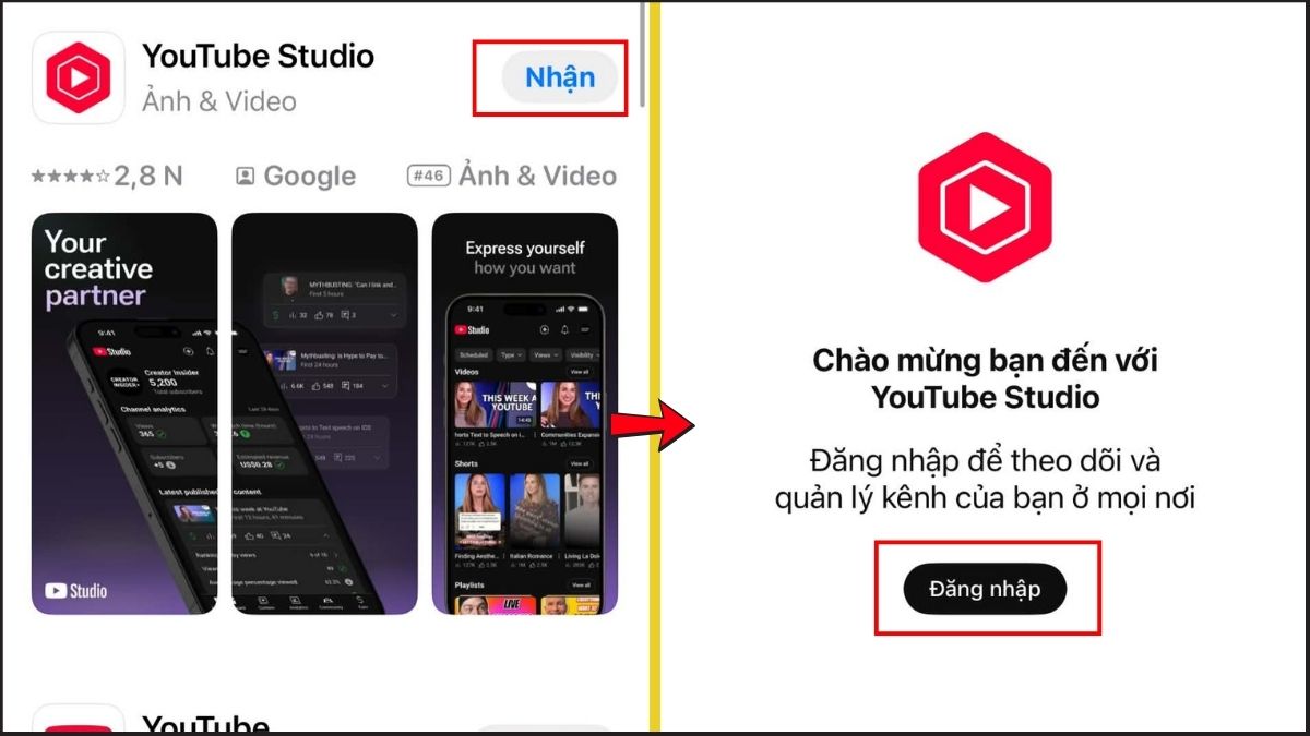 Cách tải và cài đặt YouTube Studio trên điện thoại Android và iOS - bước 3,4