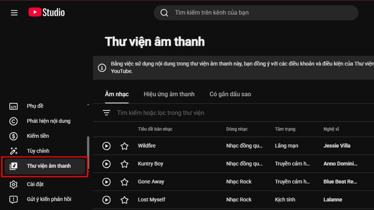 Sử dụng thư viện âm thanh miễn phí YouTube Audio Library