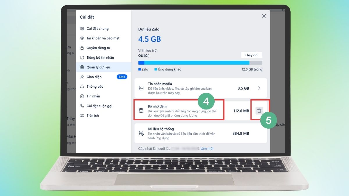 Cách khắc phục Zalo bị đầy bộ nhớ trên máy tính - Xóa bộ nhớ cache của Zalo PC - bước 2