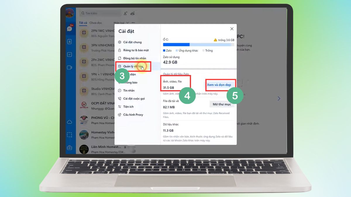 Cách khắc phục Zalo bị đầy bộ nhớ trên máy tính - Dọn dẹp dữ liệu zalo và file tải về - bước 2