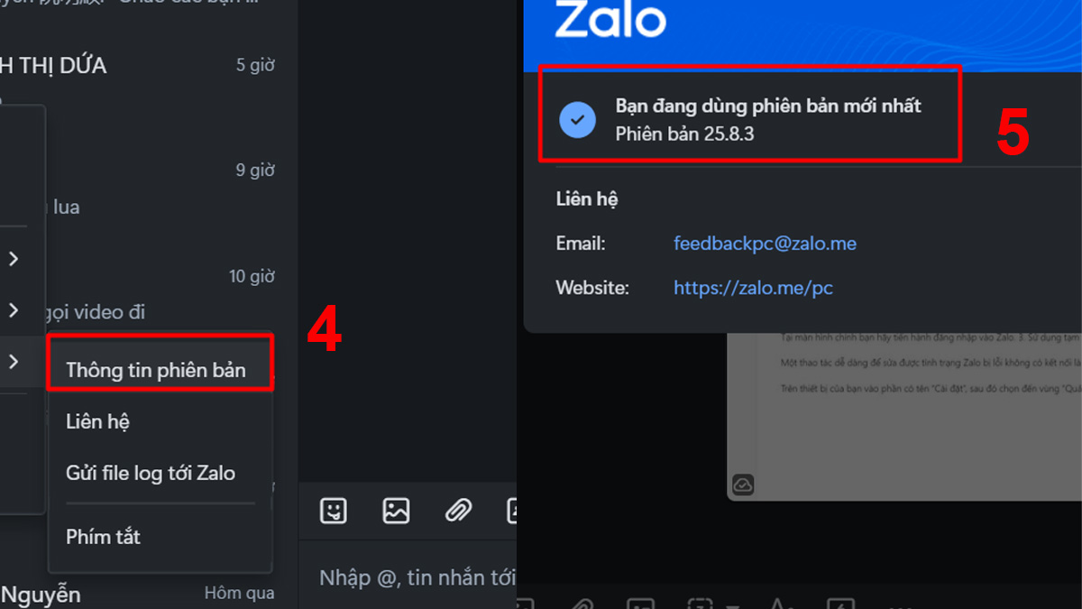 zalo bị mất kết nối mạng cần Cập nhật phiên bản Zalo PC mới nhất - bước 3