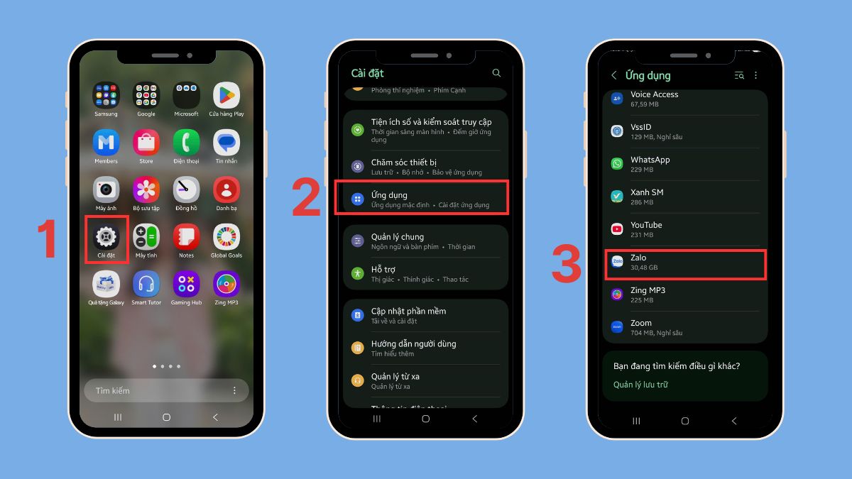 Hướng dẫn cách gỡ Zalo bị theo dõi xóa bộ nhớ cache - bước 1