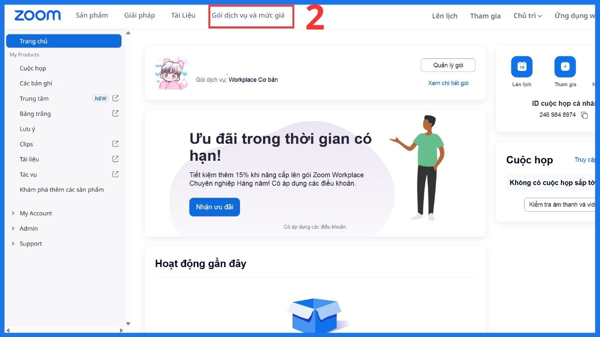 Cách tạo phòng Zoom không giới hạn bằng nâng cấp tài khoản - bước 2