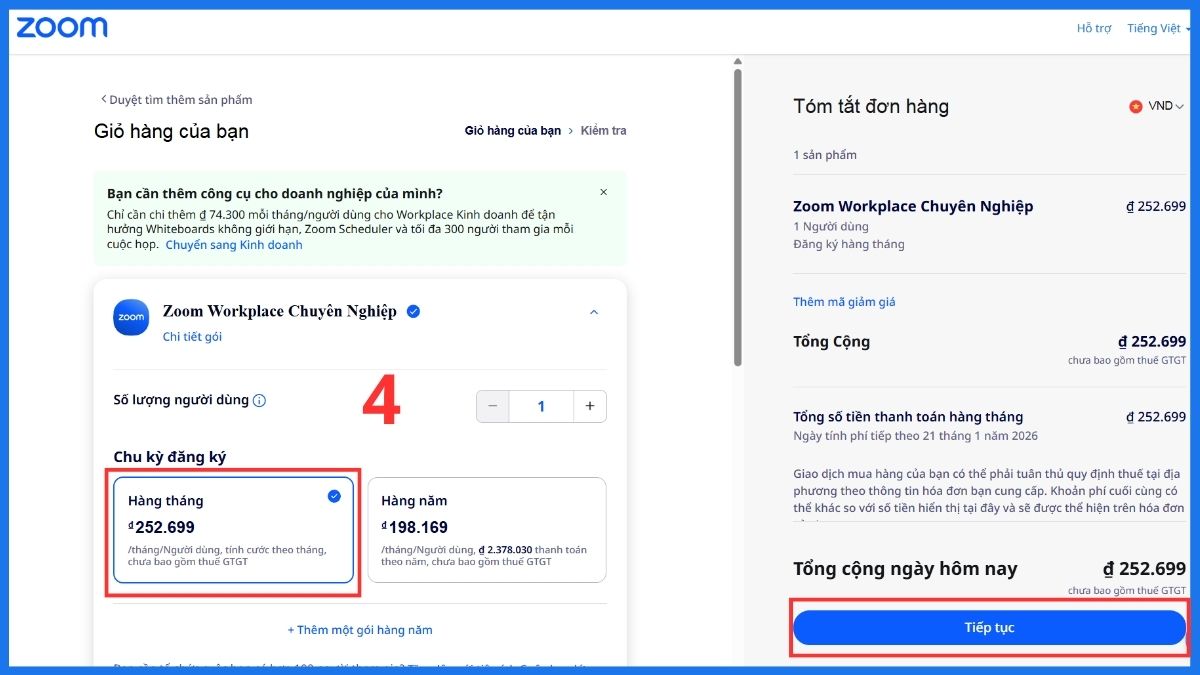 Cách tạo phòng Zoom không giới hạn bằng nâng cấp tài khoản - bước 3