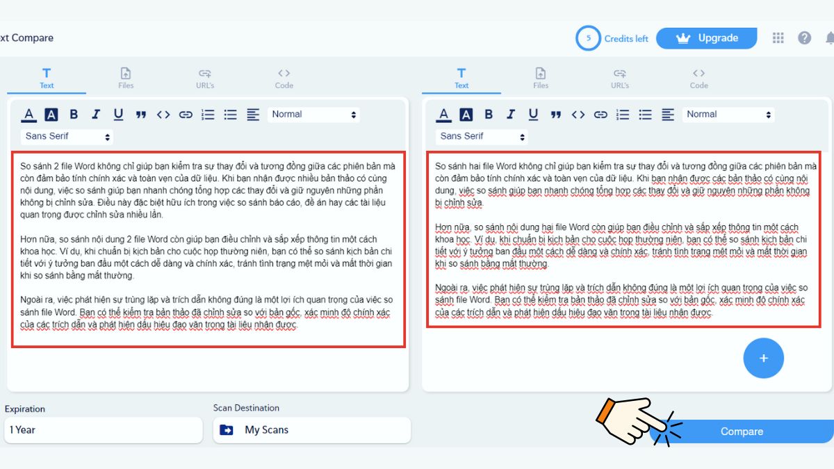 Cách so sánh 2 file Word online bằng CopyLeaks bước 3