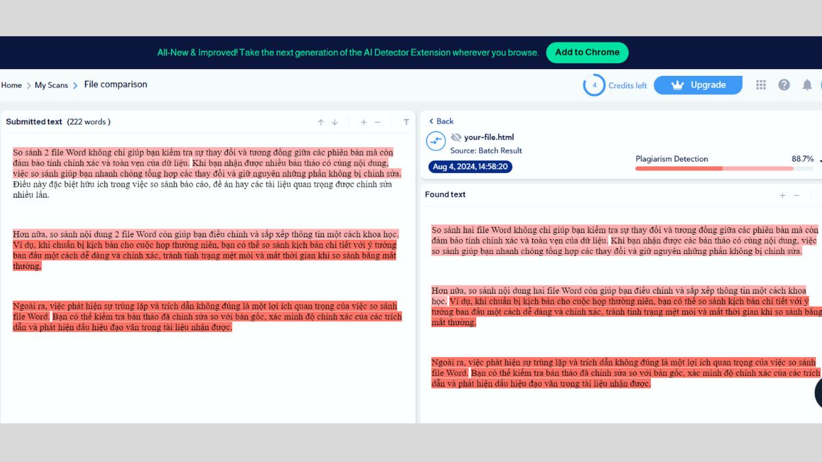 Cách so sánh 2 file Word online bằng CopyLeaks bước 4
