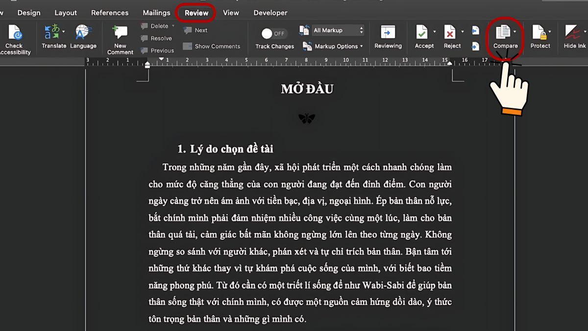 Cách so sánh 2 file Word bằng Compare bước 1