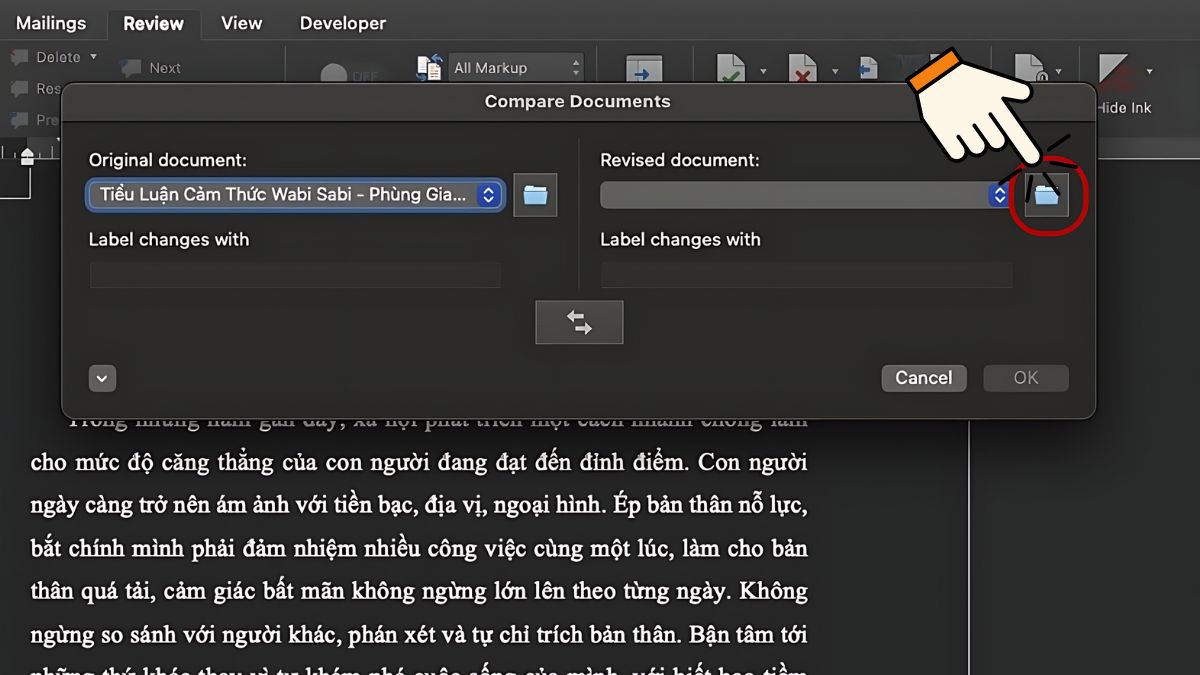 Cách so sánh 2 file Word bằng Compare bước 3