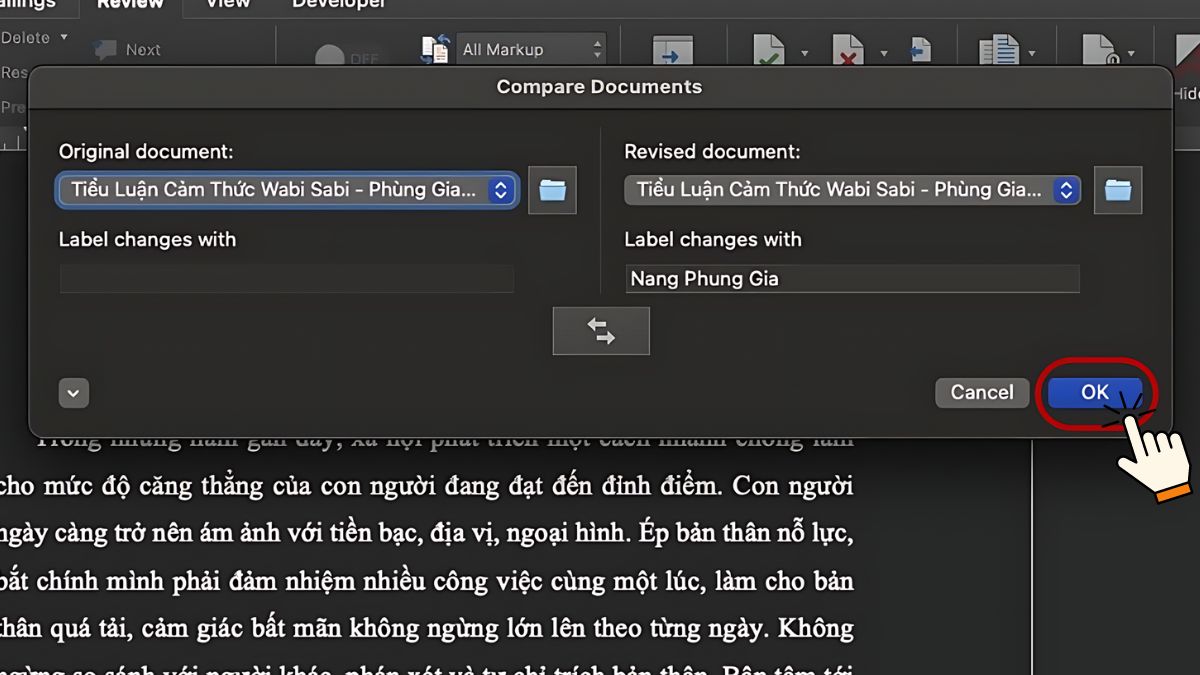 Cách so sánh 2 file Word bằng Compare bước 5