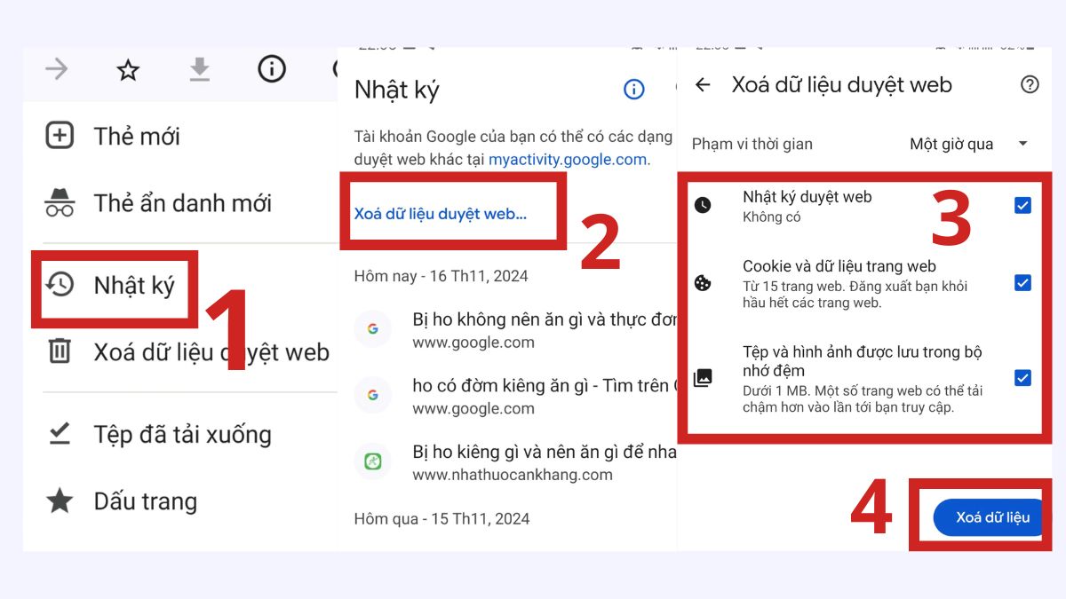 sửa lỗi err_connection_refused trên điện thoại - Xóa bộ nhớ cache