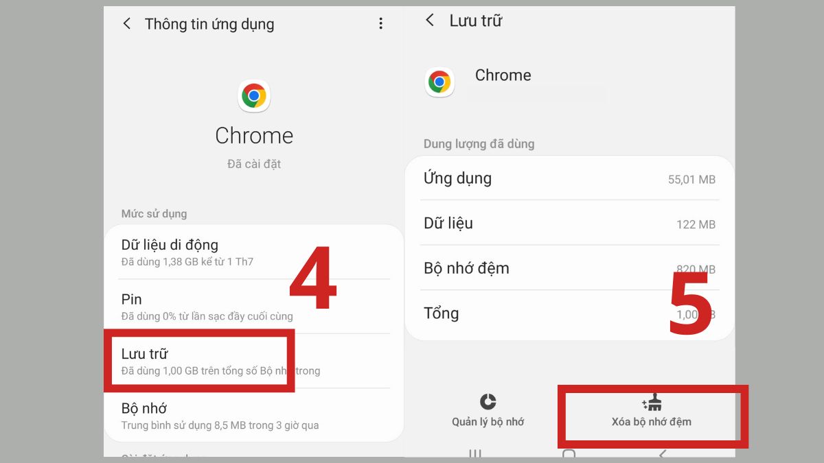 sửa lỗi err_connection_refused trên điện thoại - Xoá bộ nhớ cache DNS bước 4,5