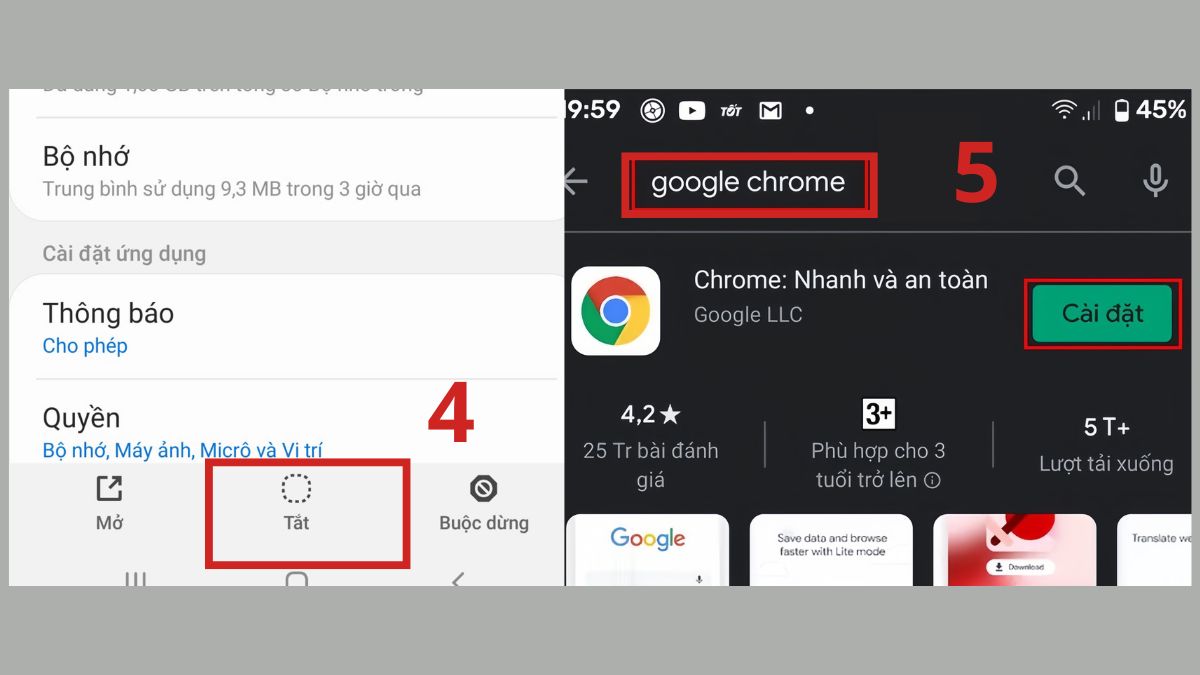 cách sửa lỗi err_connection_refused - Cài đặt lại trình duyệt Chrome bước 4,5