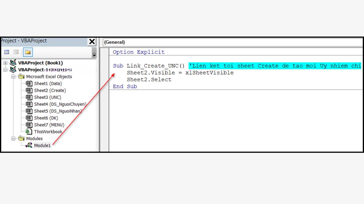 Tạo menu trong excel bằng VBA bước 2