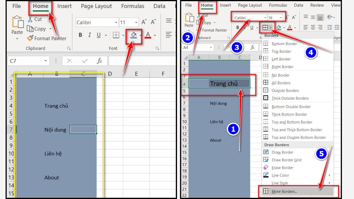 Tạo giao diện menu trong excel bước 1