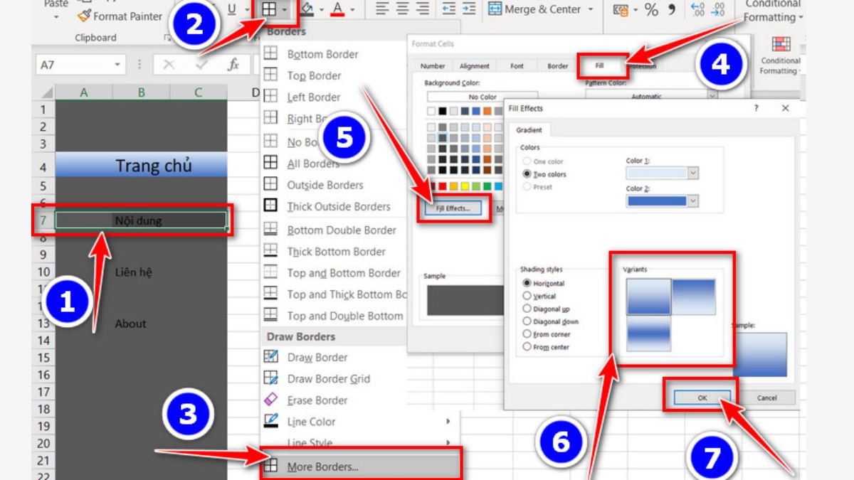 Tạo giao diện menu trong excel bước 2