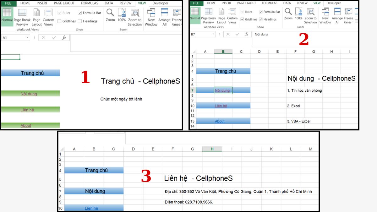 Tạo giao diện menu trong excel bước 3