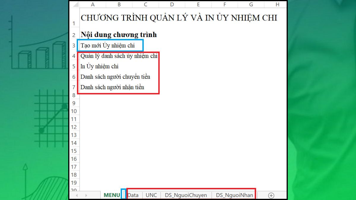 Tạo menu trong excel bằng VBA bước 1