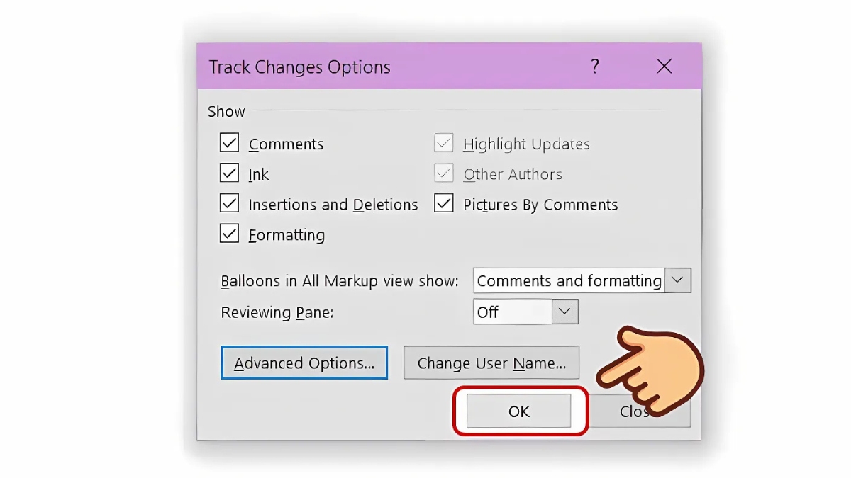 Cách sử dụng Track Changes trong Word thay đổi tên người dùng - bước 4