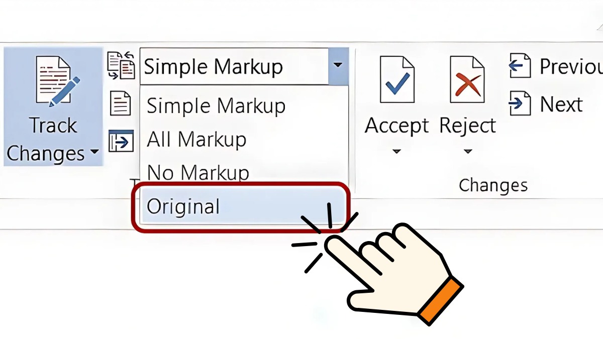 Chọn kiểu trình bày và các loại Markup được hiện ra trong track change trong word