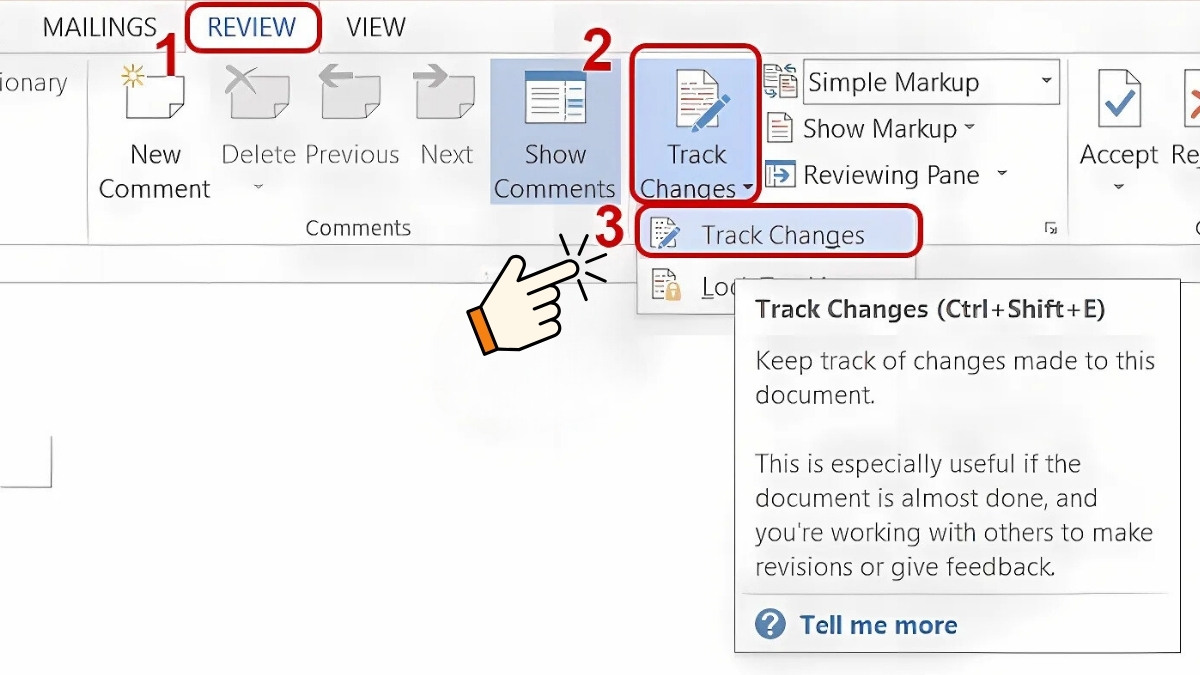 Cách mở Track Changes trên Word