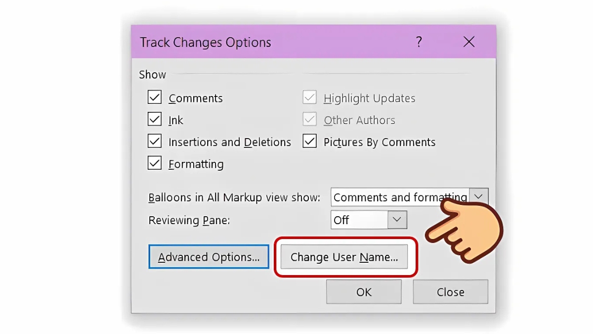 Cách sử dụng Track Changes trong Word thay đổi tên người dùng - bước 2