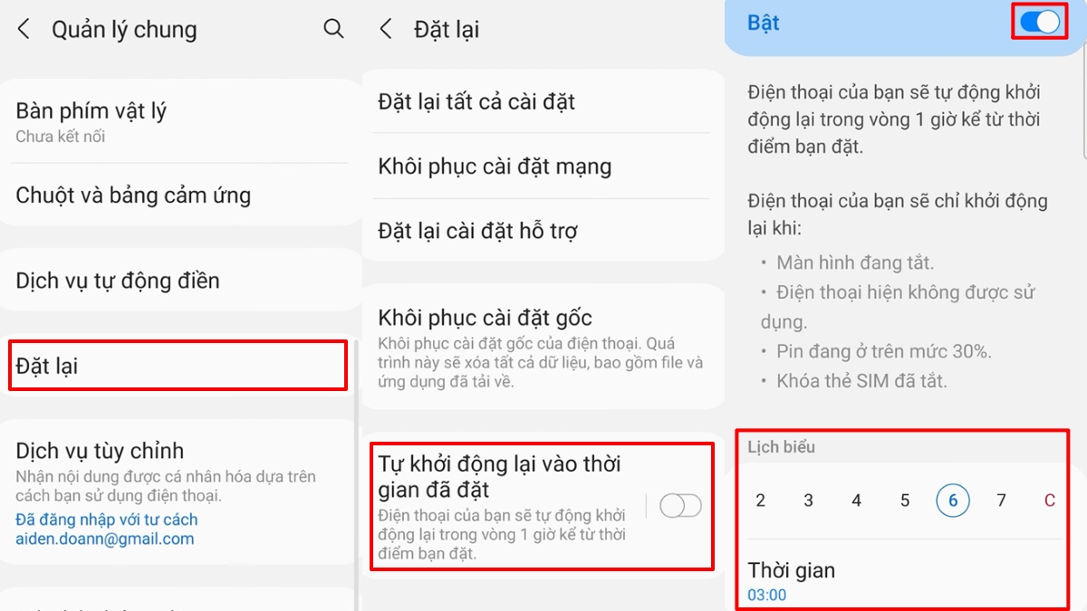 Thiết lập cài đặt bật, tắt nguồn theo lịch trình