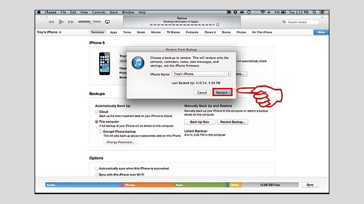 Chọn Select Restore Backup