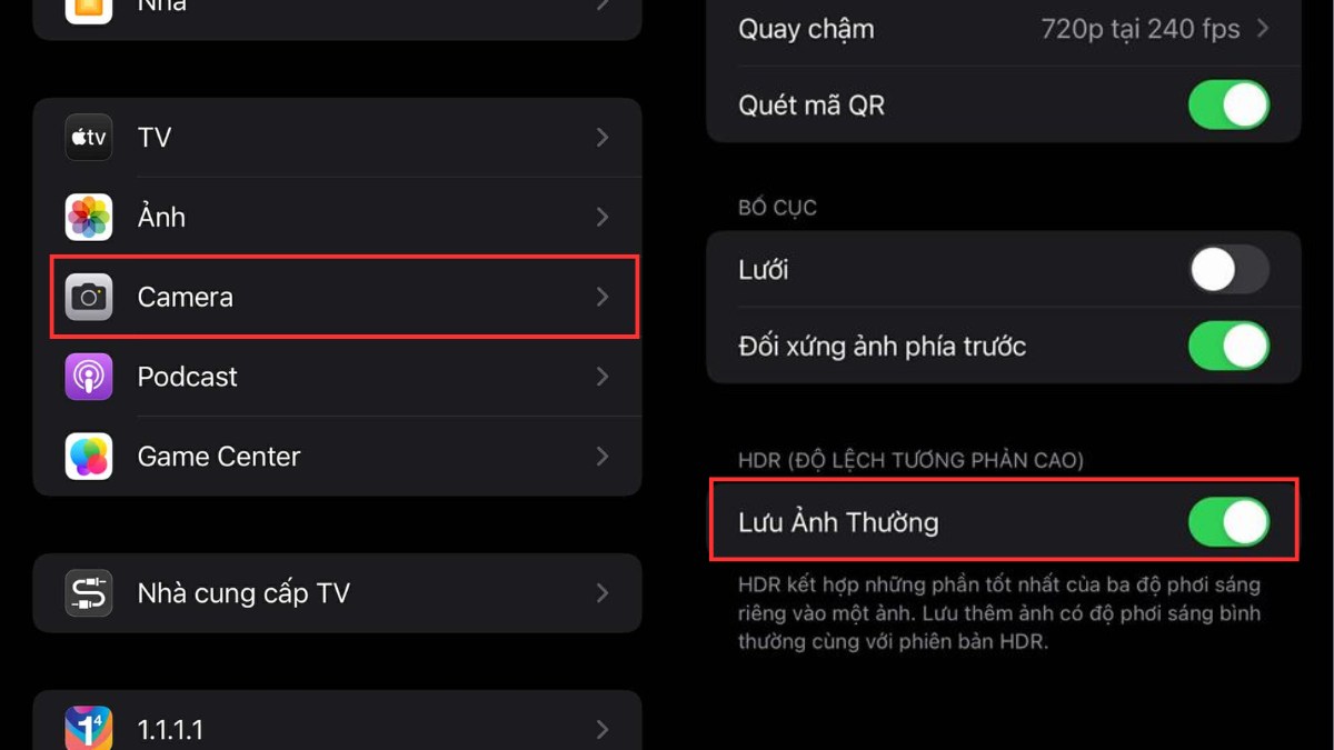 Tắt chức năng lưu ảnh gốc khi chụp HDR