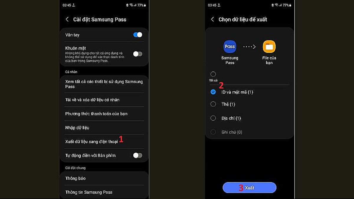 Hướng dẫn cách xuất dữ liệu Samsung Pass - Bước 2