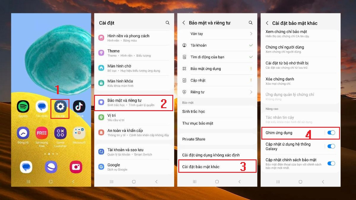 đặt mật khẩu ứng dụng trên Samsung bằng ghim màn hình - Bước 2
