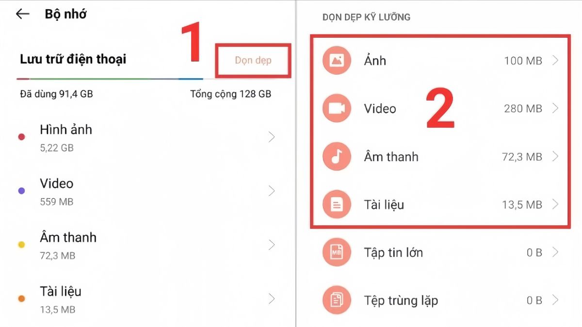 Giải phóng ung lượng OPPO bằng cách xóa tập tin