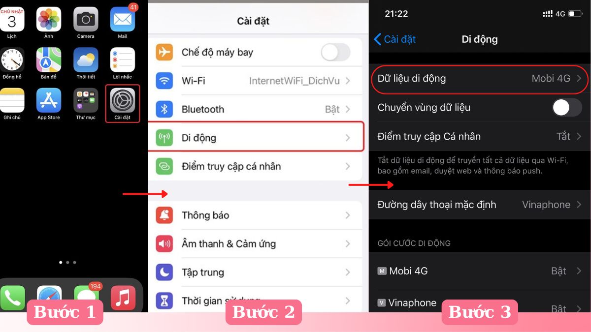 Bật dữ liệu di động eSIM