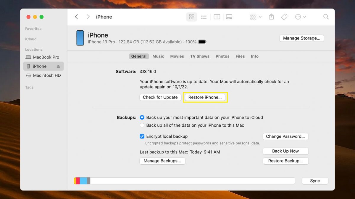 Khôi phục cài đặt gốc bằng iTunes - Bước 3