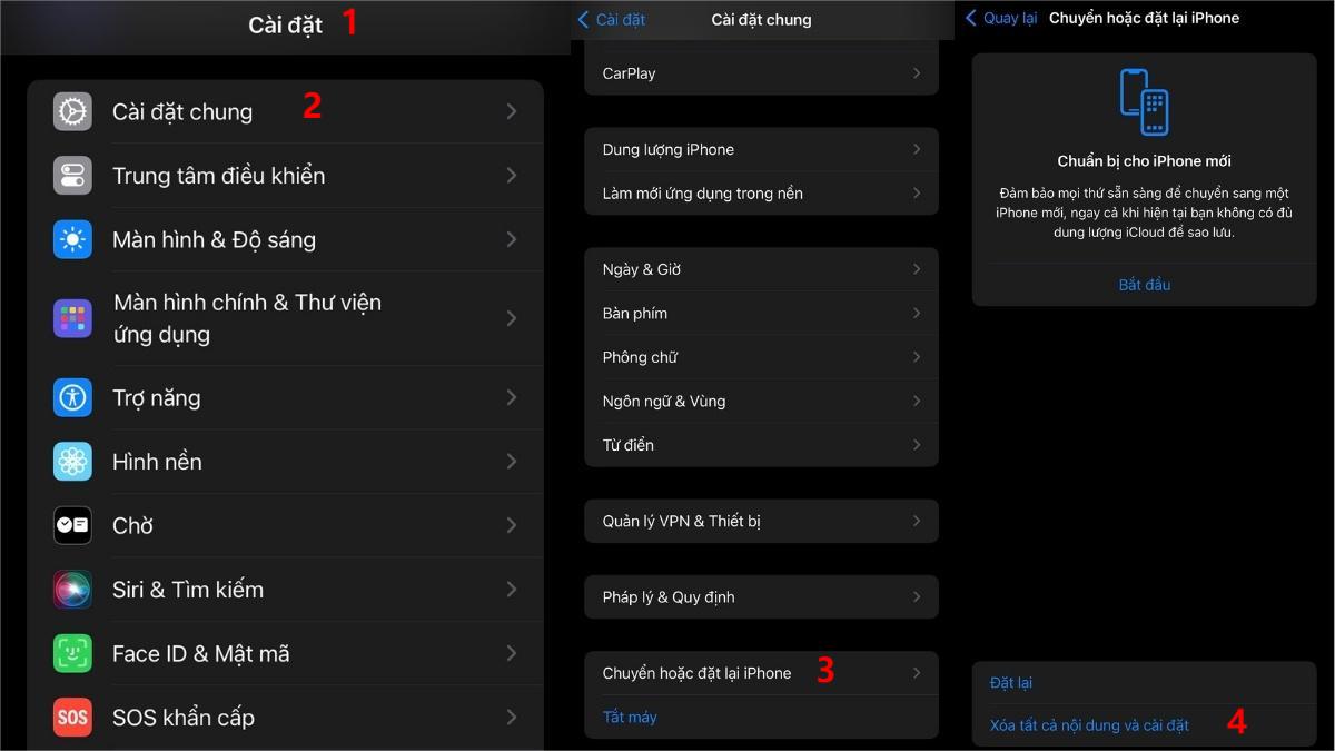 Reset iPhone bằng cài đặt