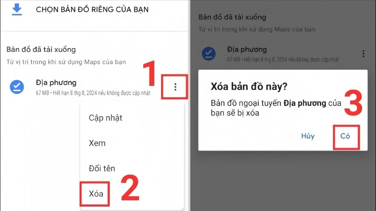 Xoá dữ liệu bản đồ ngoại tuyến - Bước 3