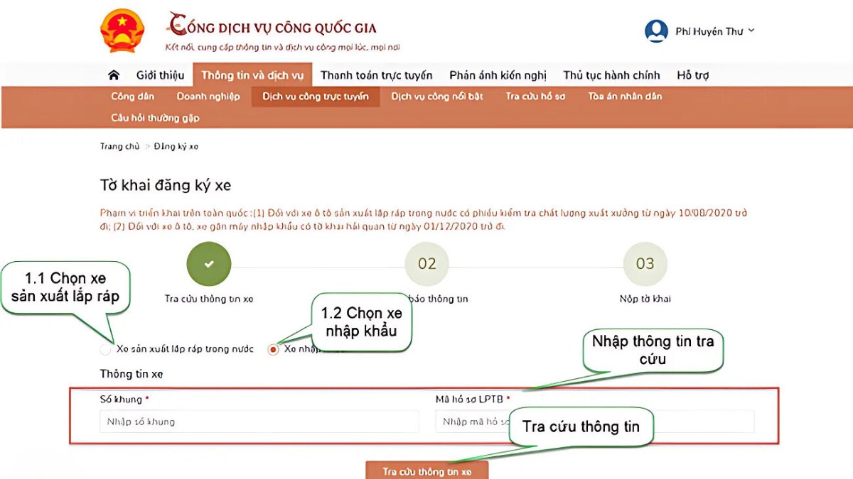 49 là tỉnh nào? Các bước đăng ký xe ô tô: Bước 2 Đăng ký xe trực tuyến
