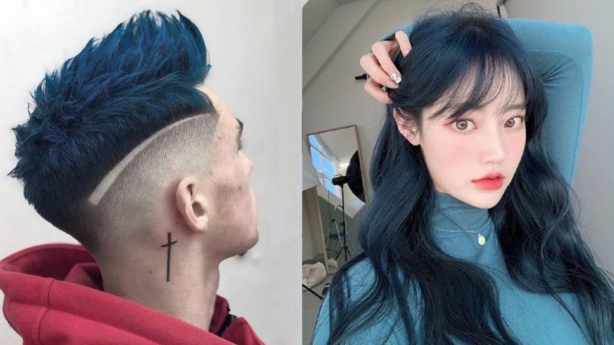 Màu tóc đen khói xanh dương cực kỳ trendy
