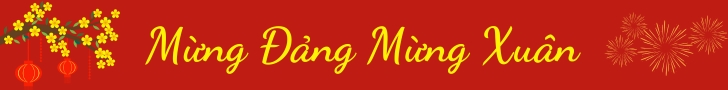 Băng rôn chúc mừng năm mới có cành đào mai nở rộ