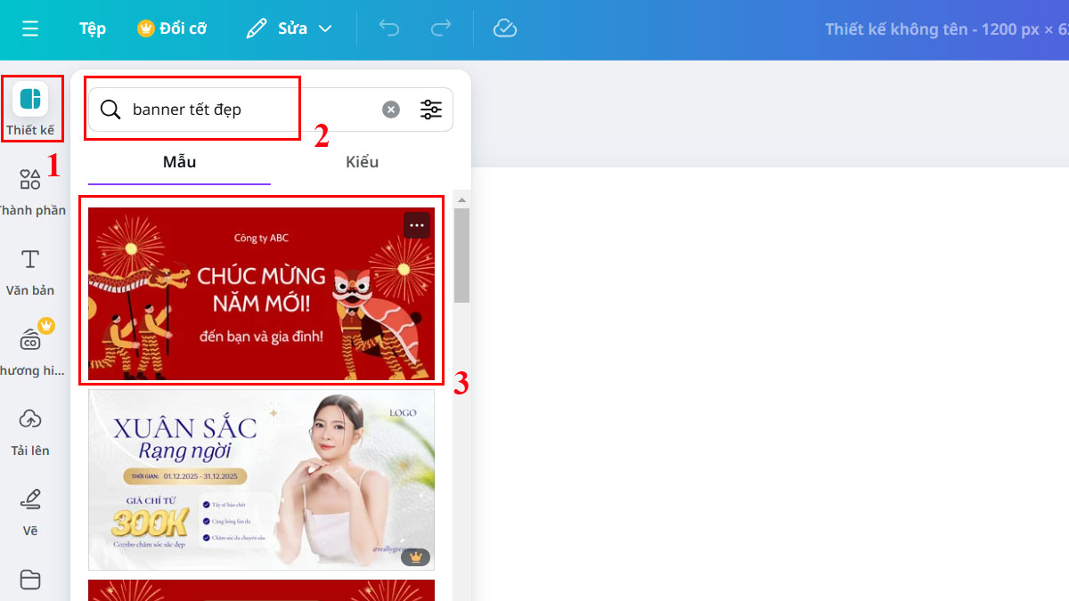 Cách làm banner tết trên canva bước 2 đơn giản