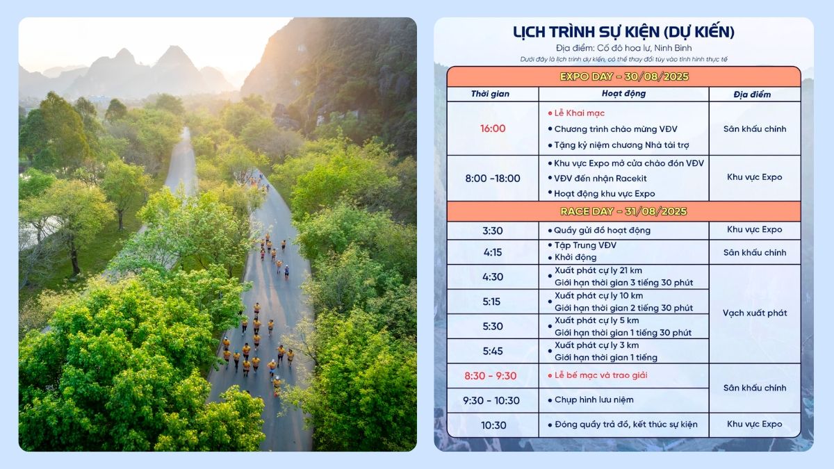 Lịch trình giải chạy Ninh Bình Heritage Half Marathon 2025