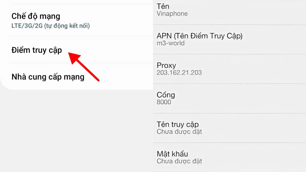 Cài APN VinaPhone trên Android - Bước 2