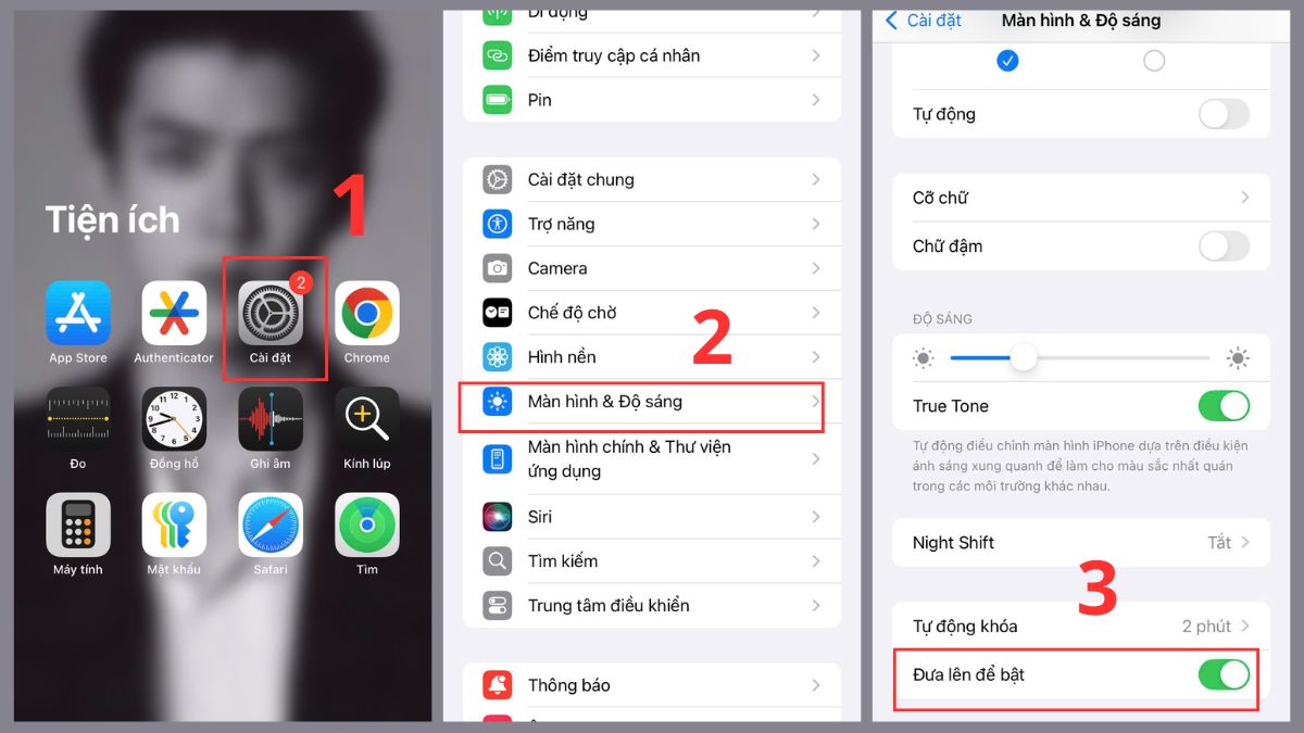 Thao tác bật tính năng đánh thức màn hình iPhone