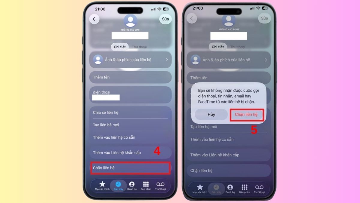 Thao tác chặn liên hệ (Nguồn: Internet)