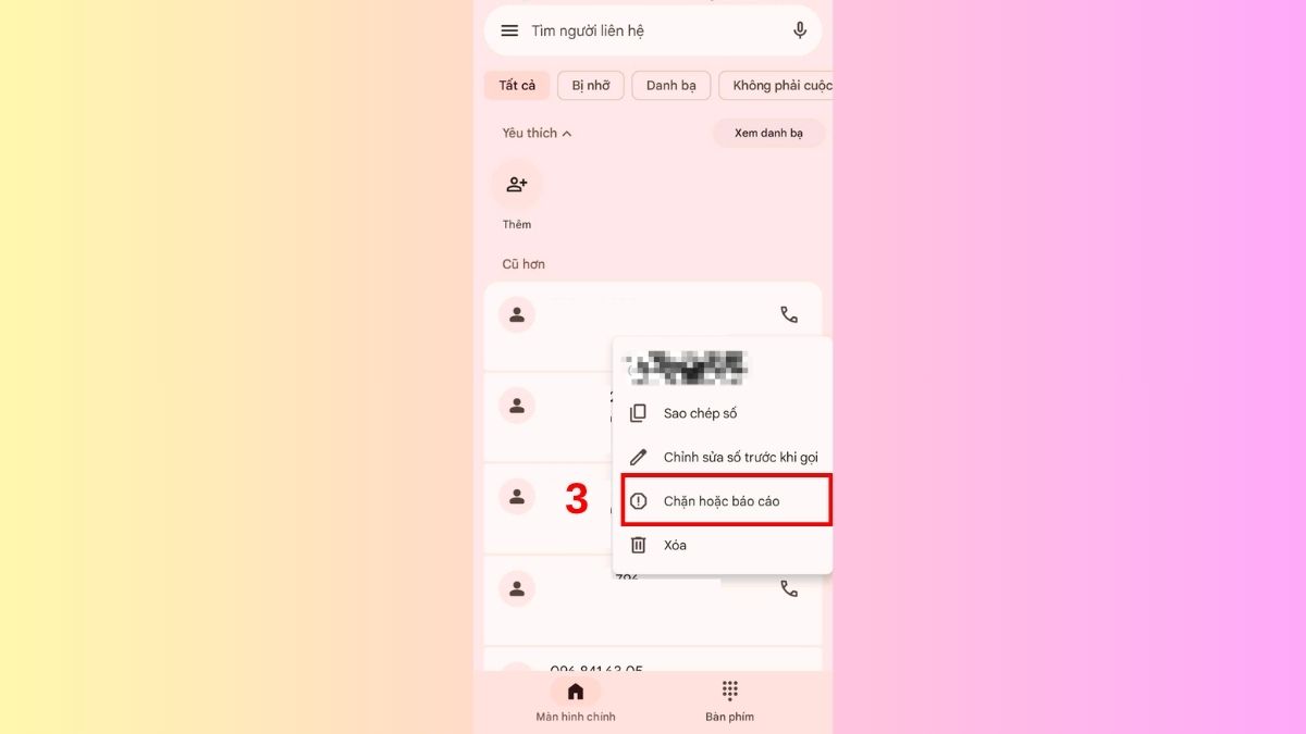 Chọn mục Chặn hoặc báo cáo