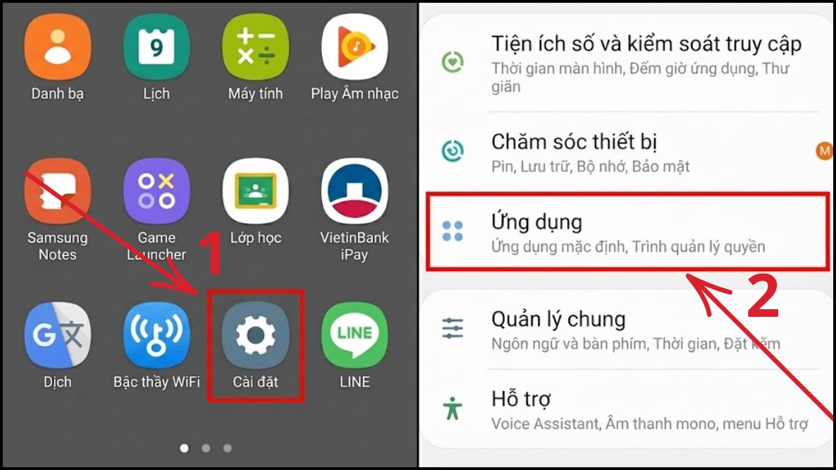 Truy cập vào mục Ứng dụng